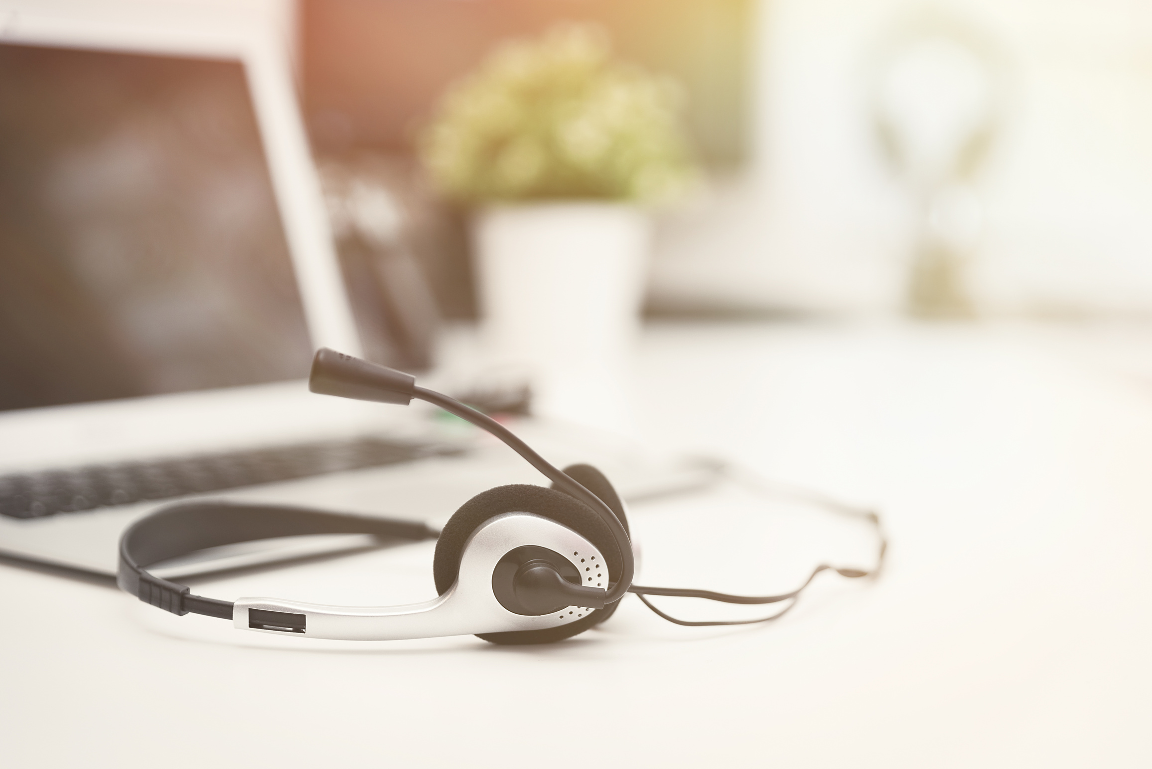 Headset, hotline support concept in office